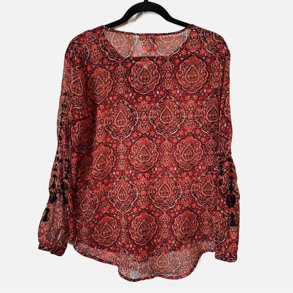 Lucky Brand Boho Paisley Semi Sheer Long Sleeve Blouse Small - Picture 2 of 7